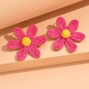 Anthropologie Bohemian Pinkish Sky Boho Raffia Flower Earrings